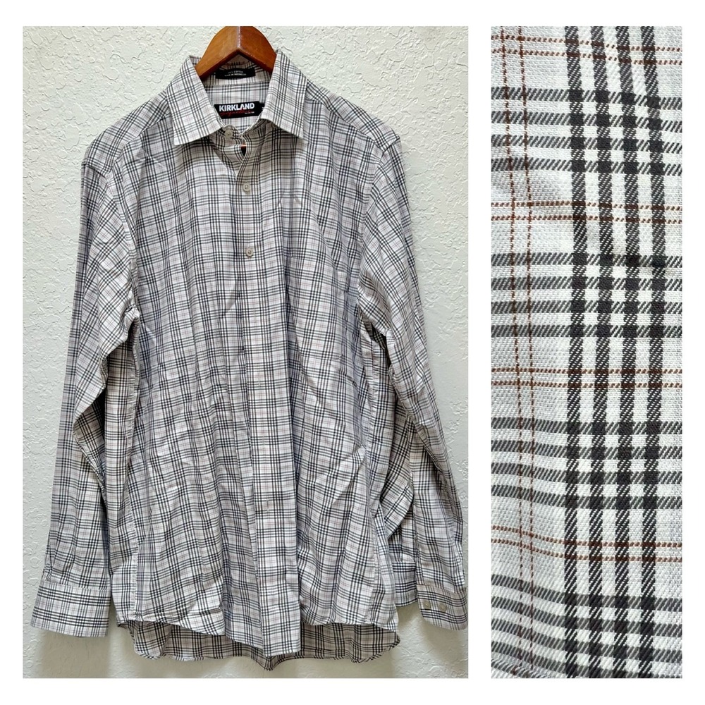 Kirkland Signature Men's Plaid Long Sleeve Button‎ Down Shirt M 100 Cotton